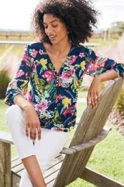 Soft Surroundings Tops|Samantha Georgette Top NavyPaisley