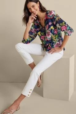 Soft Surroundings Tops|Samantha Georgette Top NavyPaisley
