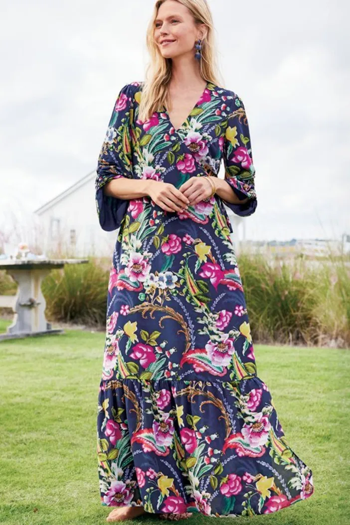 Soft Surroundings Dresses|Samantha Maxi Dress NavyPaisley
