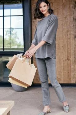 Soft Surroundings Tops|Samina Corduroy Pullover ShorelineGrey