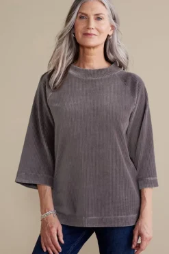 Soft Surroundings Tops|Samina Corduroy Pullover ShorelineGrey