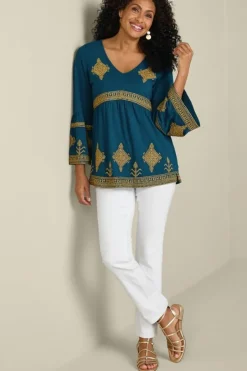 Soft Surroundings Tops|Setara 3/4 Sleeve Top MoroccanBlue