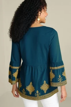 Soft Surroundings Tops|Setara 3/4 Sleeve Top MoroccanBlue