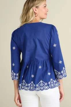 Soft Surroundings Tops|Shona Embroidered Top SodaliteBlue