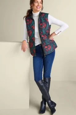 Soft Surroundings Jackets & Coats|Sienna Reversible Puffer Vest WildflowerAntiqueBlack