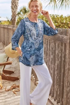 Soft Surroundings Tops|Tunics & Leggings|Silvia Embroidered Tunic BlueMulti