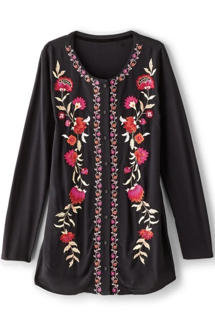 Soft Surroundings Tops|Talulla Embroidered Tunic BlackBeauty