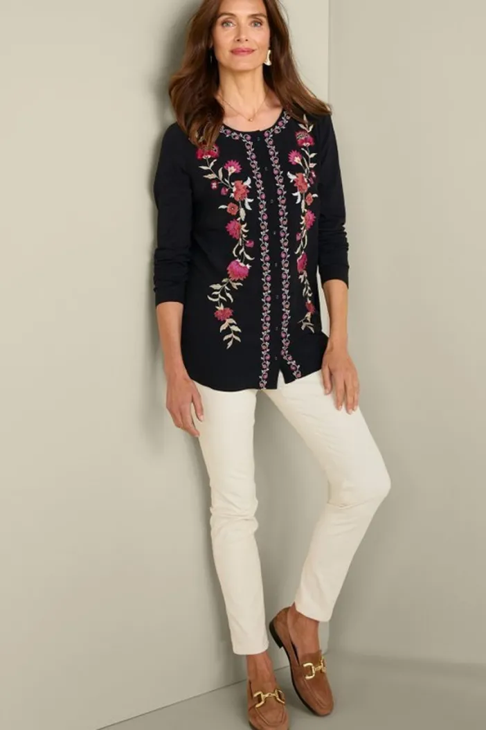 Soft Surroundings Tops|Talulla Embroidered Tunic BlackBeauty