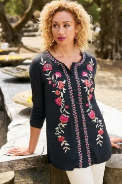 Soft Surroundings Tops|Talulla Embroidered Tunic BlackBeauty