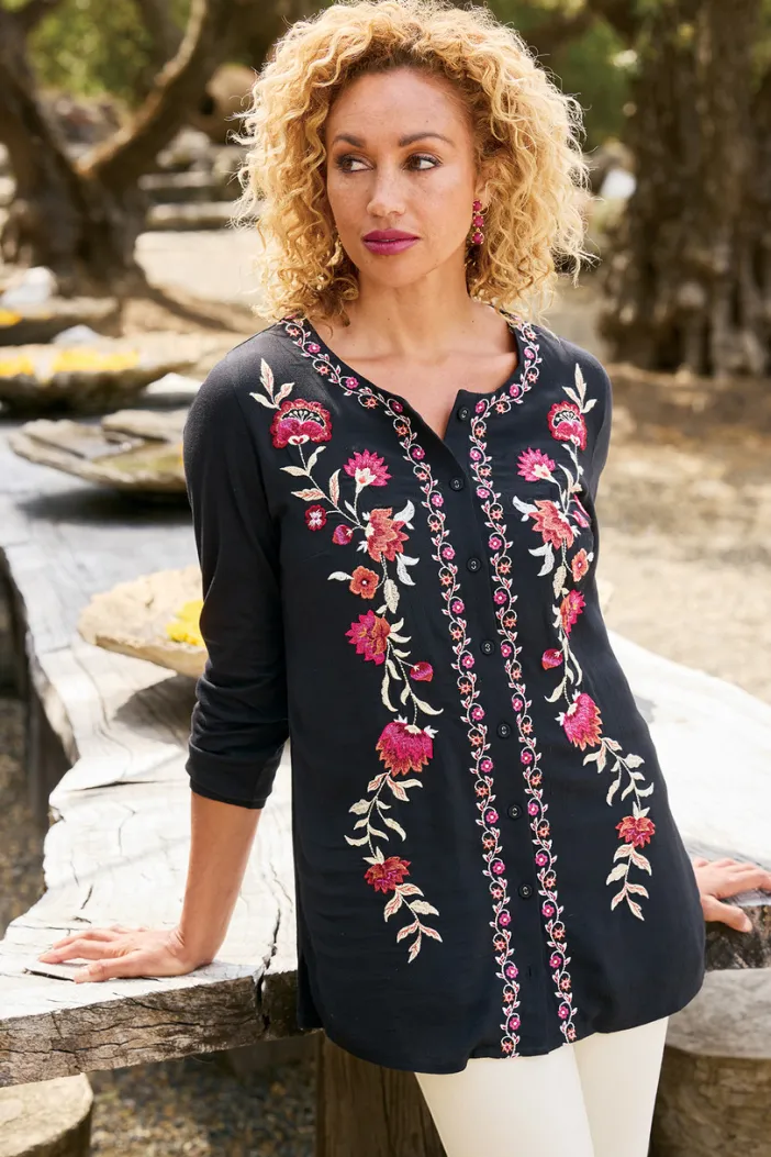 Soft Surroundings Tops|Talulla Embroidered Tunic BlackBeauty