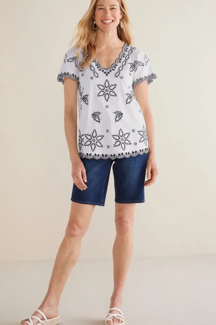 Soft Surroundings Tops|Teres Embroidered Tee IvoryPearl
