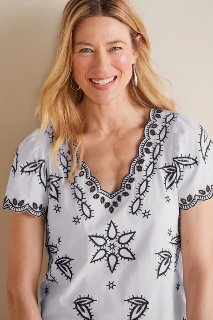 Soft Surroundings Tops|Teres Embroidered Tee IvoryPearl