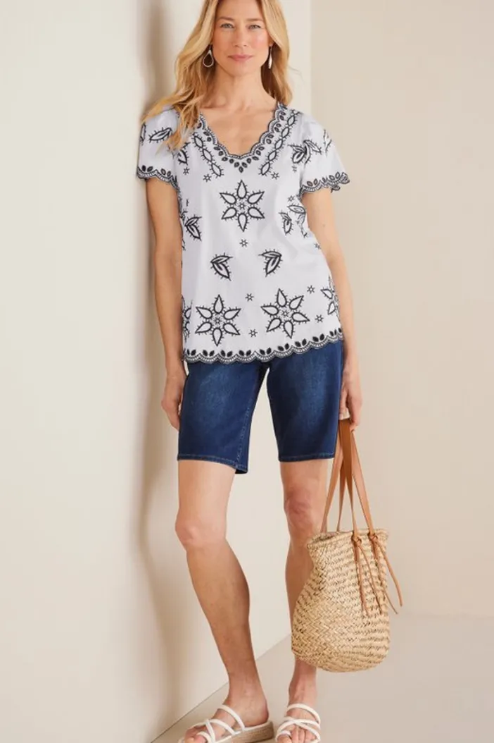 Soft Surroundings Tops|Teres Embroidered Tee IvoryPearl