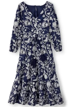 Soft Surroundings Dresses|Tilda Embroidered Midi Dress Navy