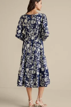 Soft Surroundings Dresses|Tilda Embroidered Midi Dress Navy