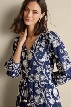 Soft Surroundings Dresses|Tilda Embroidered Midi Dress Navy