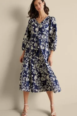 Soft Surroundings Dresses|Tilda Embroidered Midi Dress Navy