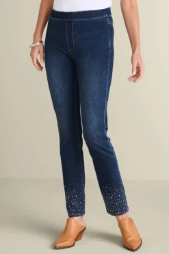 Soft Surroundings Jeans|Ultimate Denim Crystal Pull-On Slim Leg Jeans RiverWash