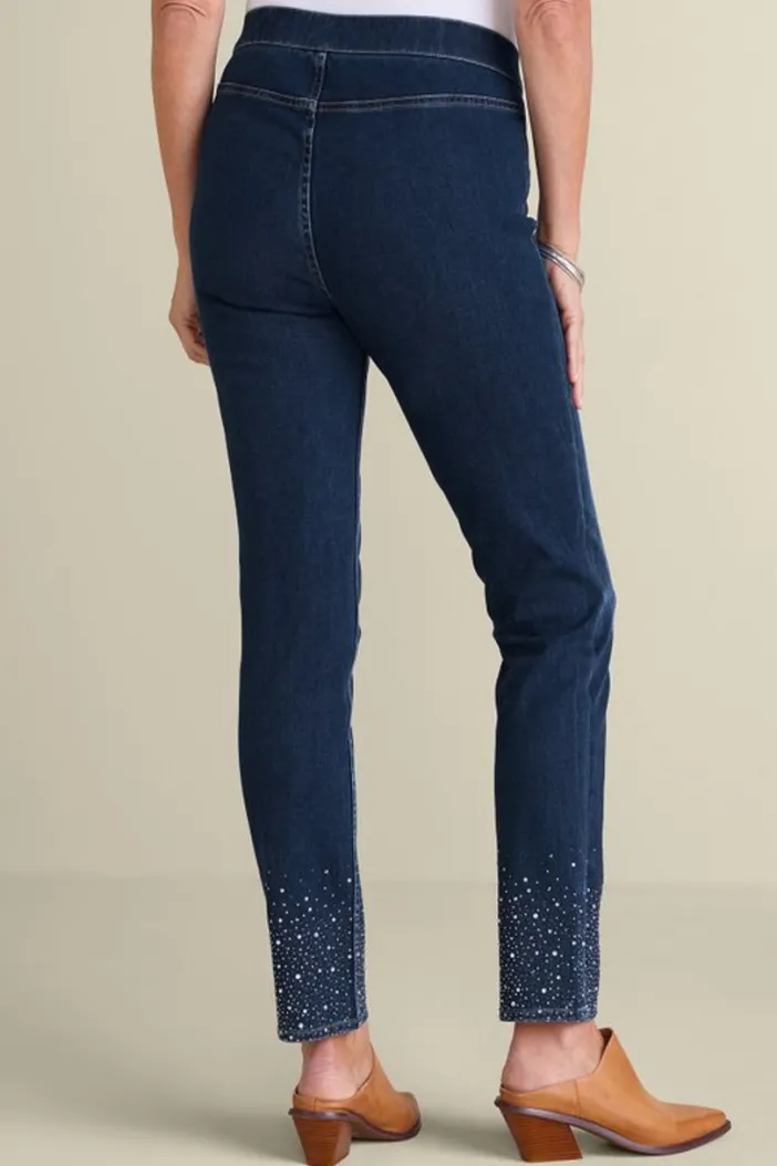 Soft Surroundings Jeans|Ultimate Denim Crystal Pull-On Slim Leg Jeans RiverWash