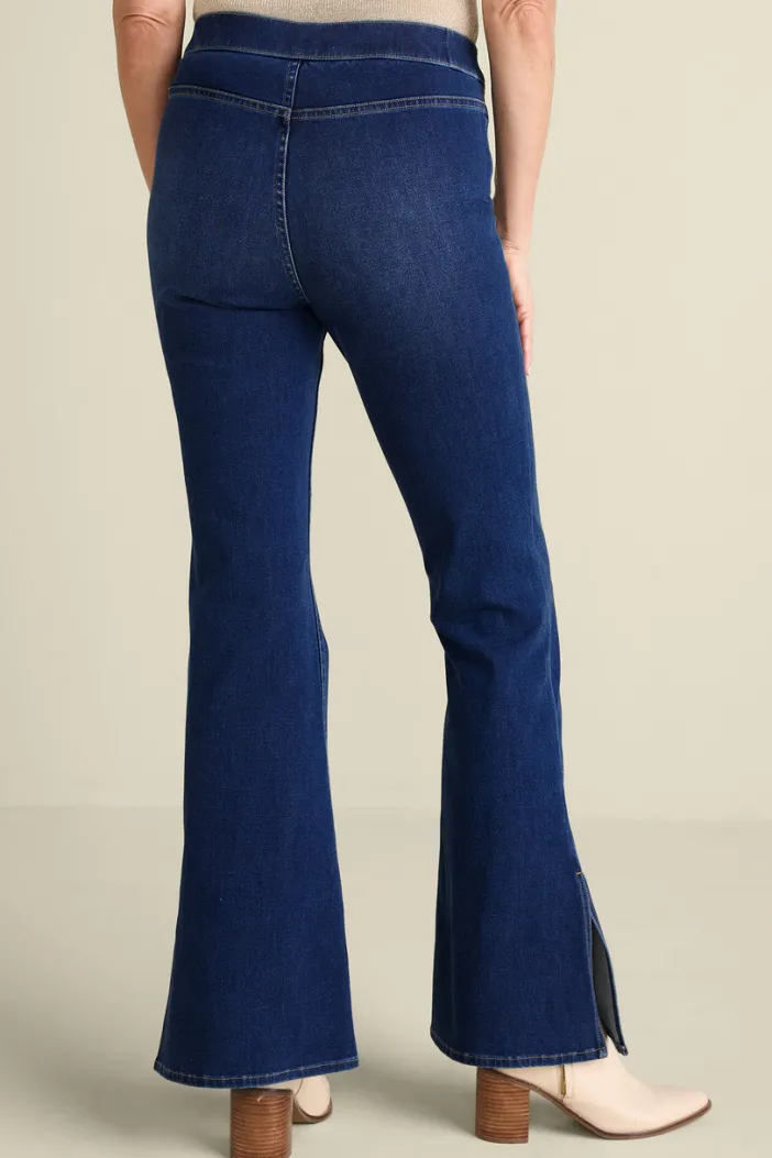 Soft Surroundings Jeans|Ultimate Denim Slit Hem Flare Jeans TidalBlueWash