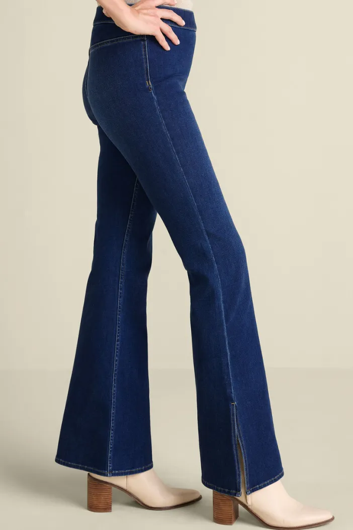 Soft Surroundings Jeans|Ultimate Denim Slit Hem Flare Jeans TidalBlueWash