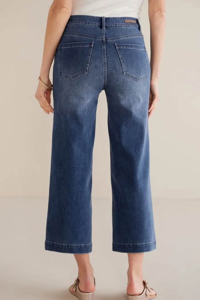 Soft Surroundings Jeans|Ultimate Denim Wide Leg Crop Jeans MirrorLakeWash