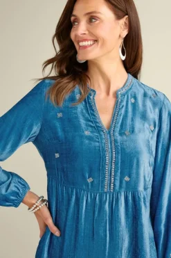 Soft Surroundings Tops|Verna Embellished Velvet Tunic BlueSapphire
