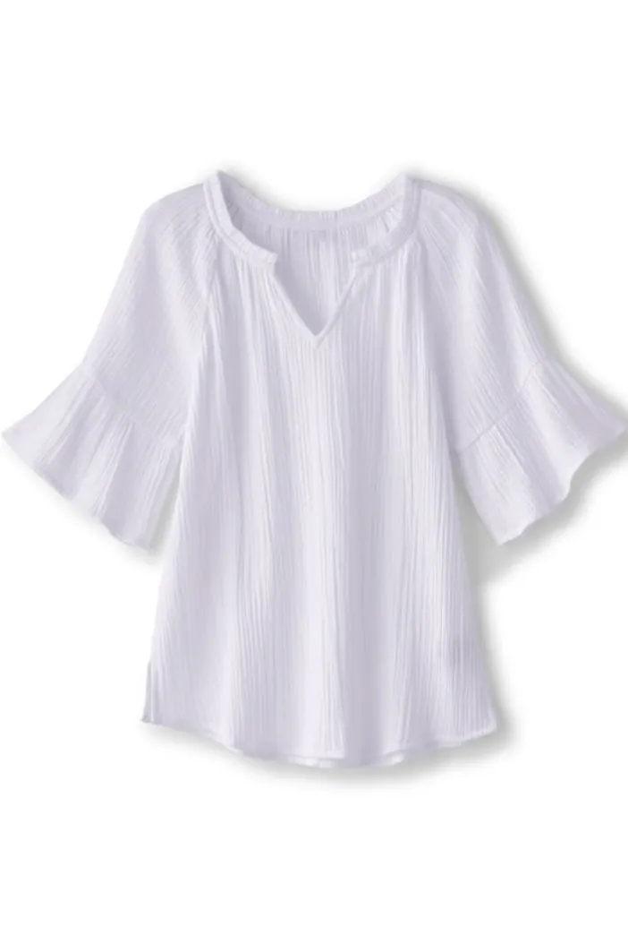 Soft Surroundings Tops|Vinka Gauze Pullover SunkistCoral