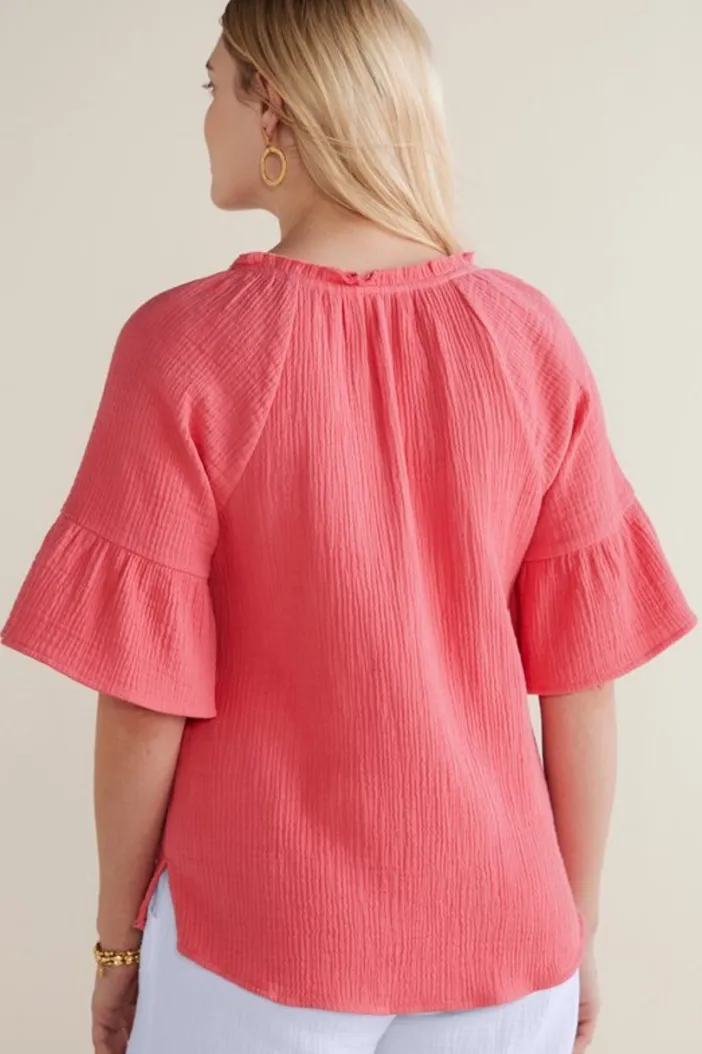 Soft Surroundings Tops|Vinka Gauze Pullover SunkistCoral