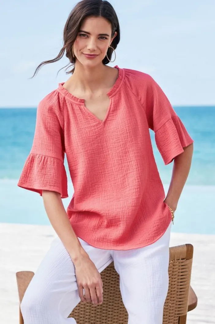 Soft Surroundings Tops|Vinka Gauze Pullover SunkistCoral