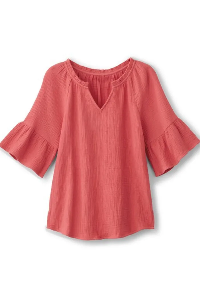 Soft Surroundings Tops|Vinka Gauze Pullover SunkistCoral