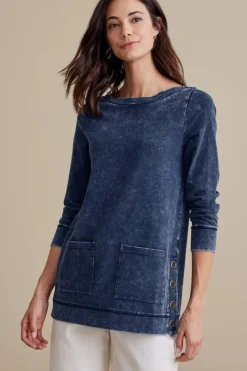 Soft Surroundings Tops|Washed Make It Snappy Pullover DenimBlue