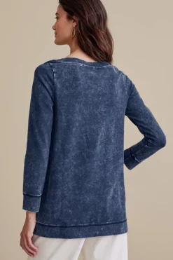 Soft Surroundings Tops|Washed Make It Snappy Pullover DenimBlue
