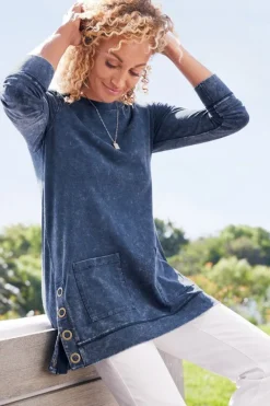 Soft Surroundings Tops|Washed Make It Snappy Pullover DenimBlue