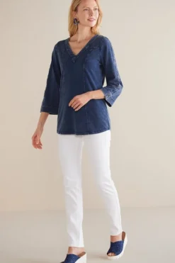 Soft Surroundings Tops|Tunics & Leggings|Wilma Washed Knit Denim Tunic DenimBlue