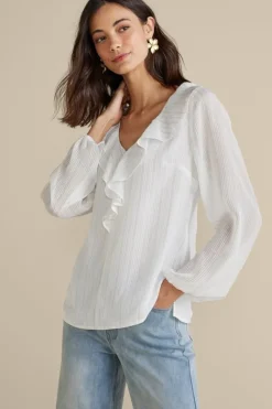 Soft Surroundings Tops|Xenia Ruffle Top PurpleFloral