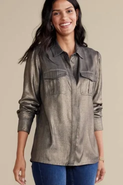 Soft Surroundings Tops|Zafina Shirt MetallicGoldLuster