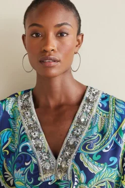 Soft Surroundings Dresses|Zorica Caftan CoastalPaisleyBlue